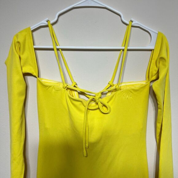 Not Yours To Keep Sunny Yellow Ribbed Midi Dress M Women - Picture 7 of 11